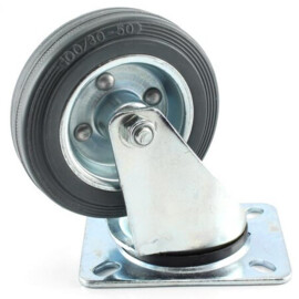 Zwenkwiel grijs rubber 100x30mm