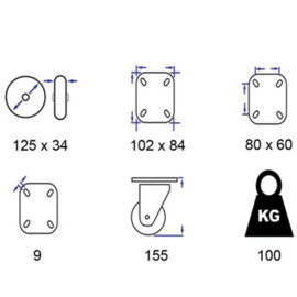 Zwenkwiel nylon 125 mm