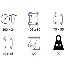 Zwenkwiel grijs rubber 100x30mm