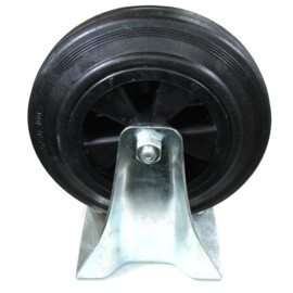 Fixed-wheel wheel, diameter 200 mm, black rubber tire, load capacity up to 200 kg, roller bearing