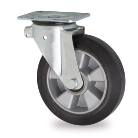 Swivel castor, diameter 160 mm, elastic rubber tire, load capacity up to 300 kg, aluminum core