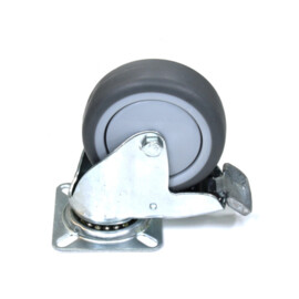 Swivel castor with brake, 75 mm diameter, non-marking rubber tire, load capacity up to 75 kg